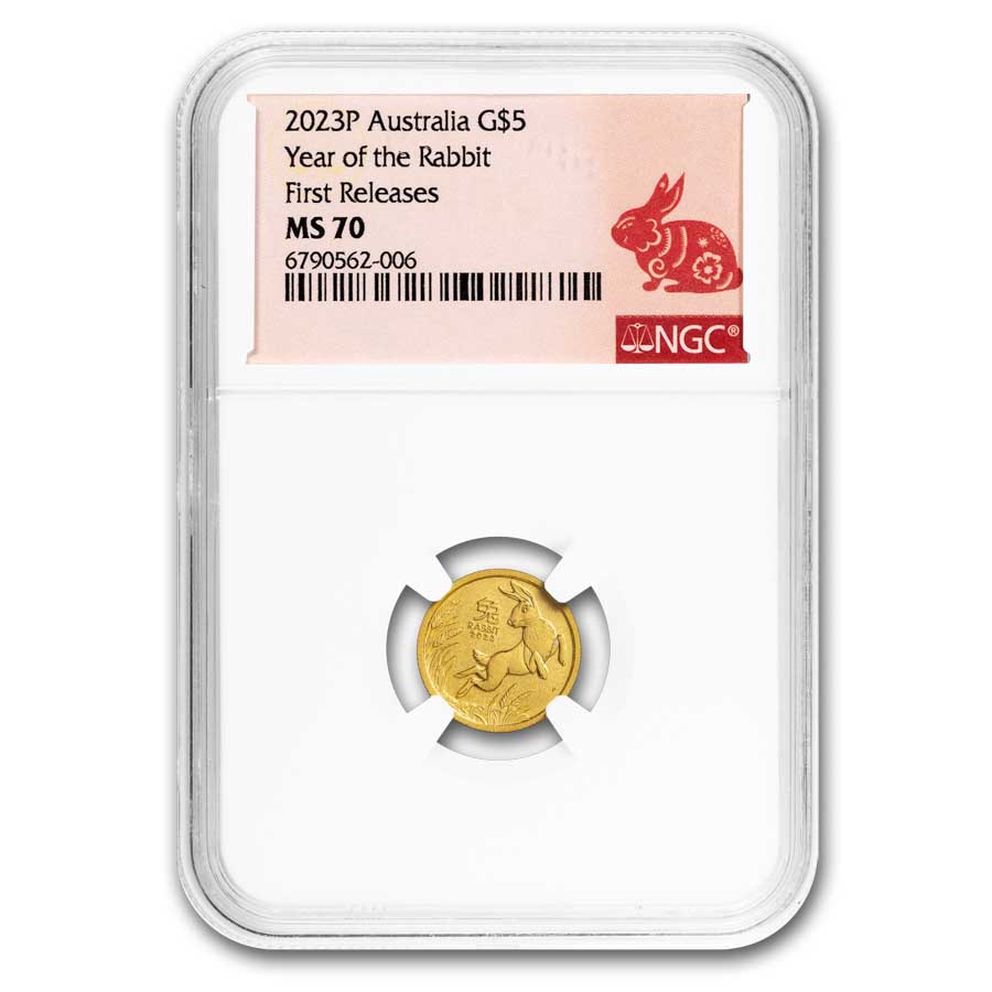 2023年 オーストラリア　兎年 NGC MS70 8845995-001 2023 Australia 1/20 oz Gold Lunar Rabbit MS-70 NGC First Release