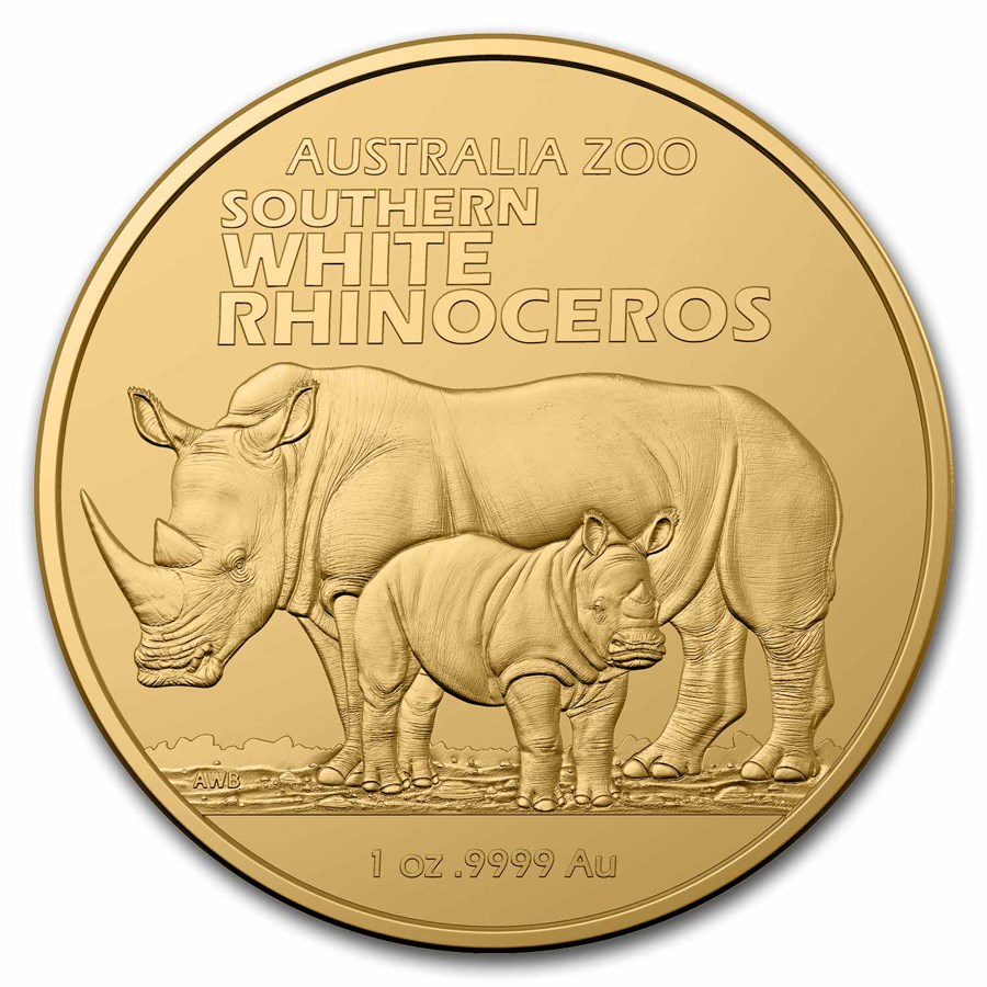 2023 Australia 1 oz Gold $100 White Rhinoceros BU (w/Box & COA)