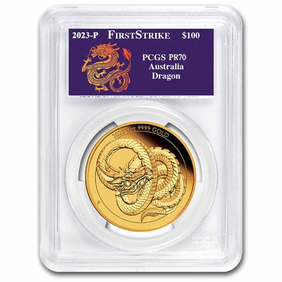 2023 Australia 1 oz Gold Dragon PR-70 PCGS (FS) 2023 Australia 1 oz Gold Dragon PR-70 PCGS (FS)