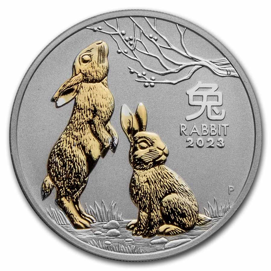 Buy 2023 Australia 1 oz Silver Lunar Rabbit (Gilded, w/Box & COA) | APMEX