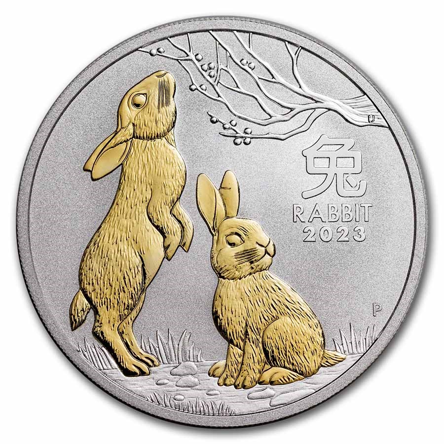 2023 Australia 1 oz Silver Lunar Rabbit (Gilded, w/Capsule & COA)