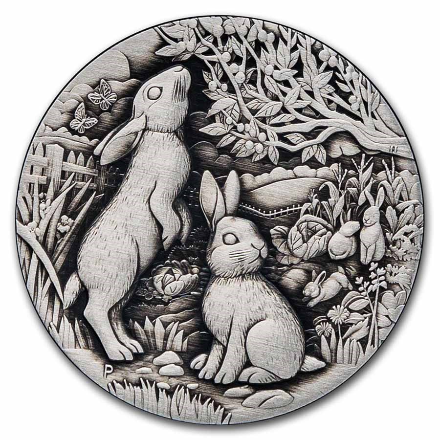 2023 Australia 2 oz Silver Year of the Rabbit Antiqued