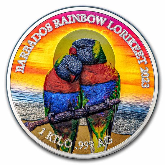 2023 Barbados 1 kilo Silver Color Wildlife: Rainbow Lorikeet