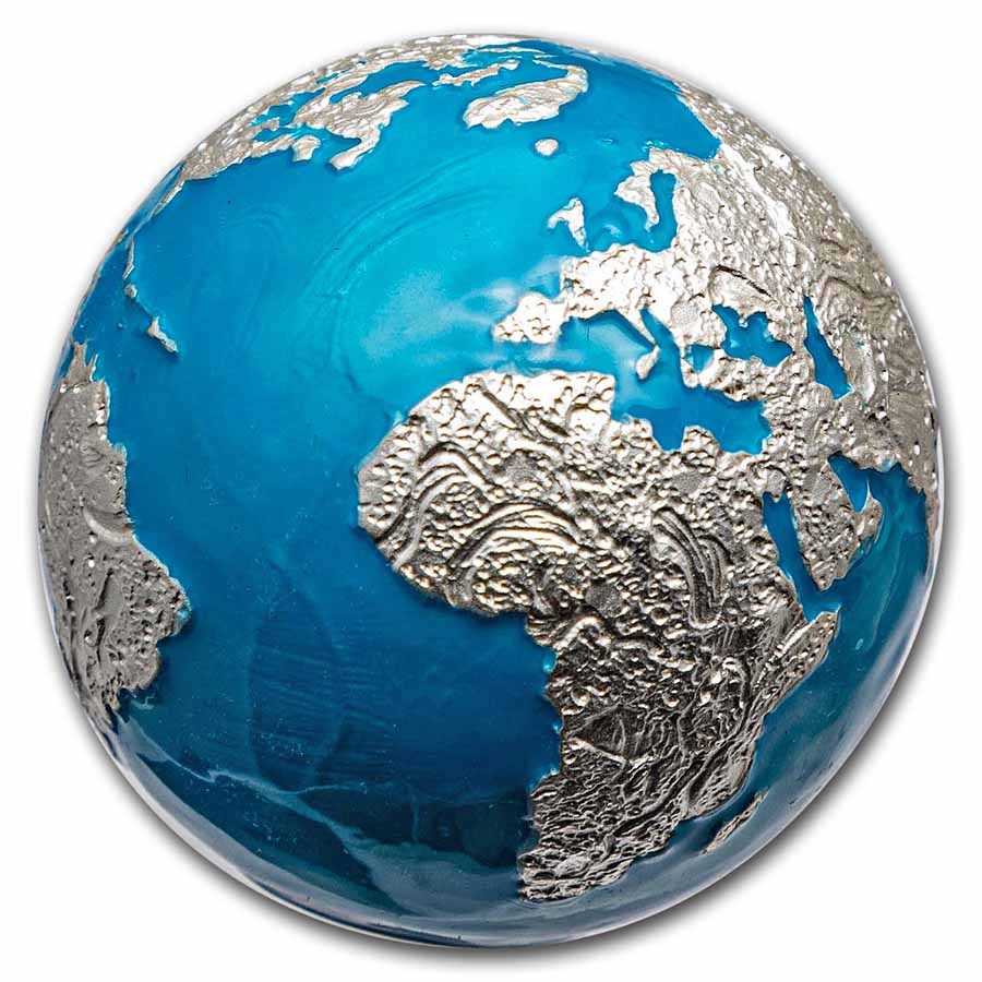 2023 Barbados 3 oz Silver Blue Marble: Glow in the Dark Earth