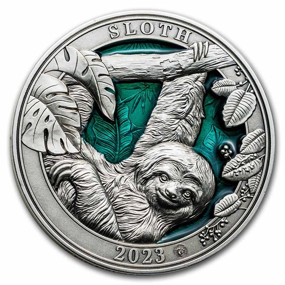 2023 Barbados 3 oz Silver Colors of Wildlife: Sloth