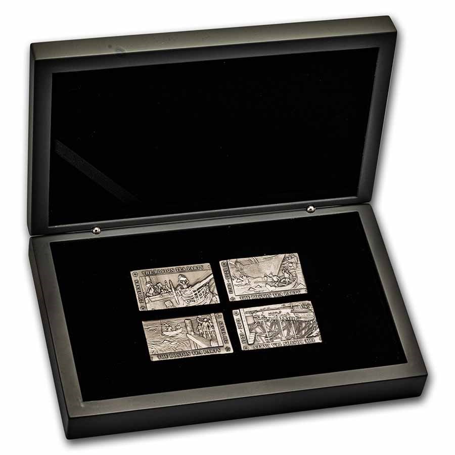 2023 Barbados 4 oz Silver Boston Tea Party 4-Coin Antique Set