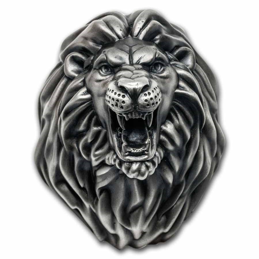 2023 Burundi 3 oz Silver Antique Lion Head Shaped Coin (Dmg Case)