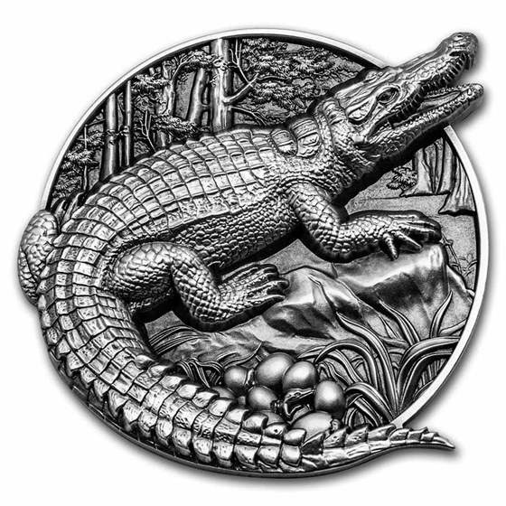 2023 Burundi 5 oz Silver Antique Protecting Wildlife; Crocodile 2023 Burundi 5 oz Silver Antique Protecting Wildlife; Crocodile