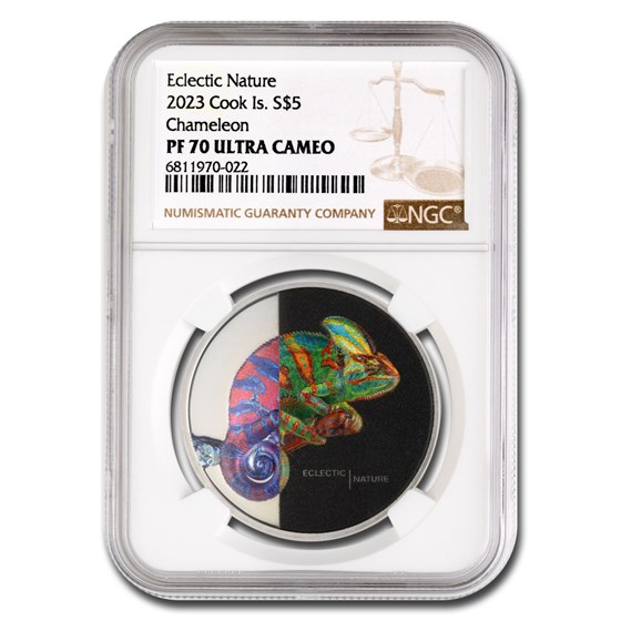 2023 C Islands 1 oz AG UHR Eclectic Nature: Chameleon PF-70 NGC 2023 C Islands 1 oz AG UHR Eclectic Nature: Chameleon PF-70 NGC