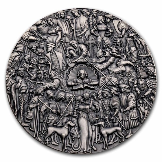 2023 Cameroon 5 oz Silver Antique William Shakespeare First Folio 2023 Cameroon 5 oz Silver Antique William Shakespeare First Folio