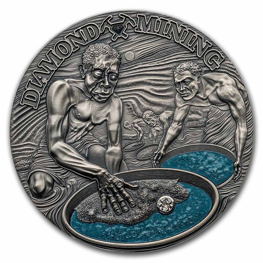 2023 Cameroon 50 gram Silver Diamond Mining