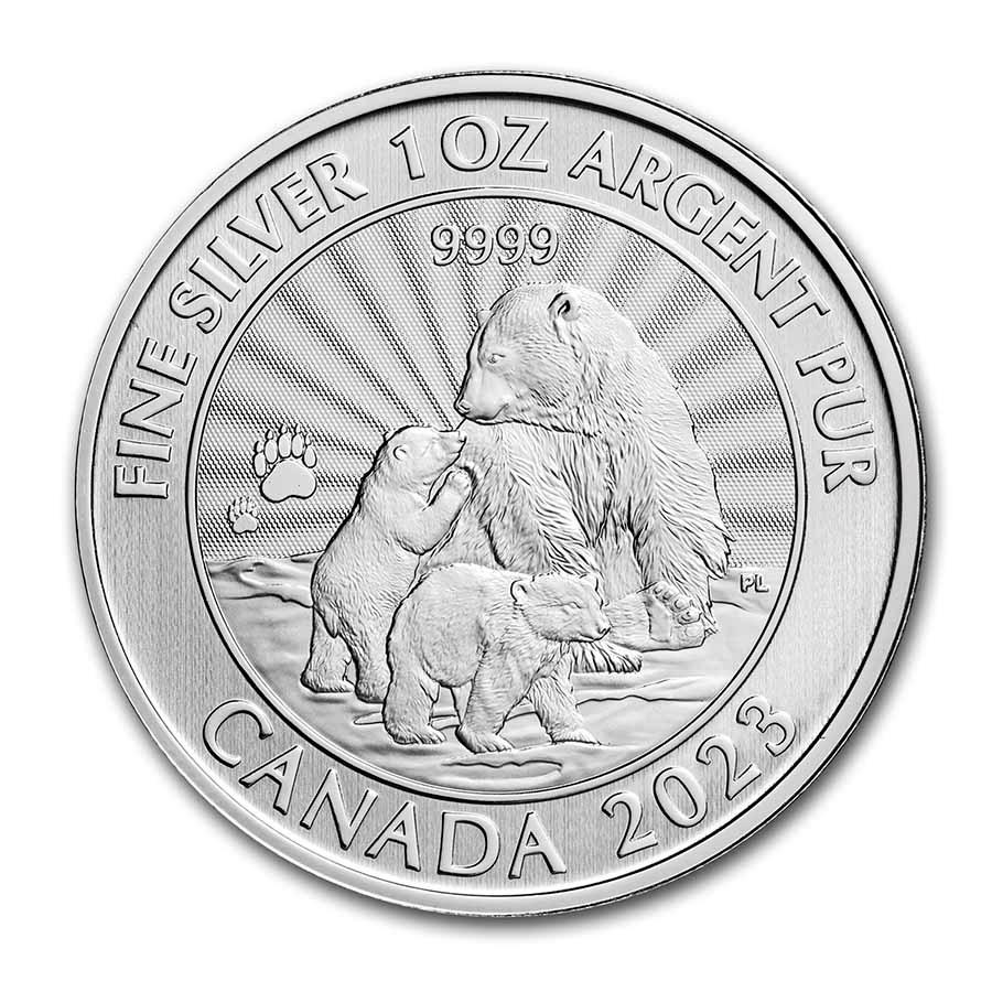 2023 Canada 1 oz $5 Silver The Majestic Polar Bear and Cubs