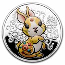 2023 China 15 gram Silver Lunar Rabbit Colorized