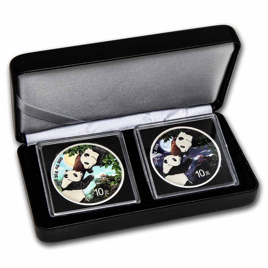 2023 China 2-Coin 30 gram Silver Colorized Panda Day/Night Set