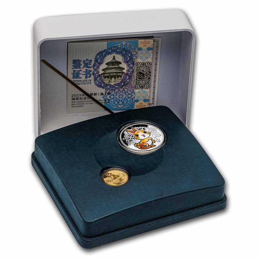 2023 China 2-Coin Gold/Silver Lunar Rabbit Proof Set