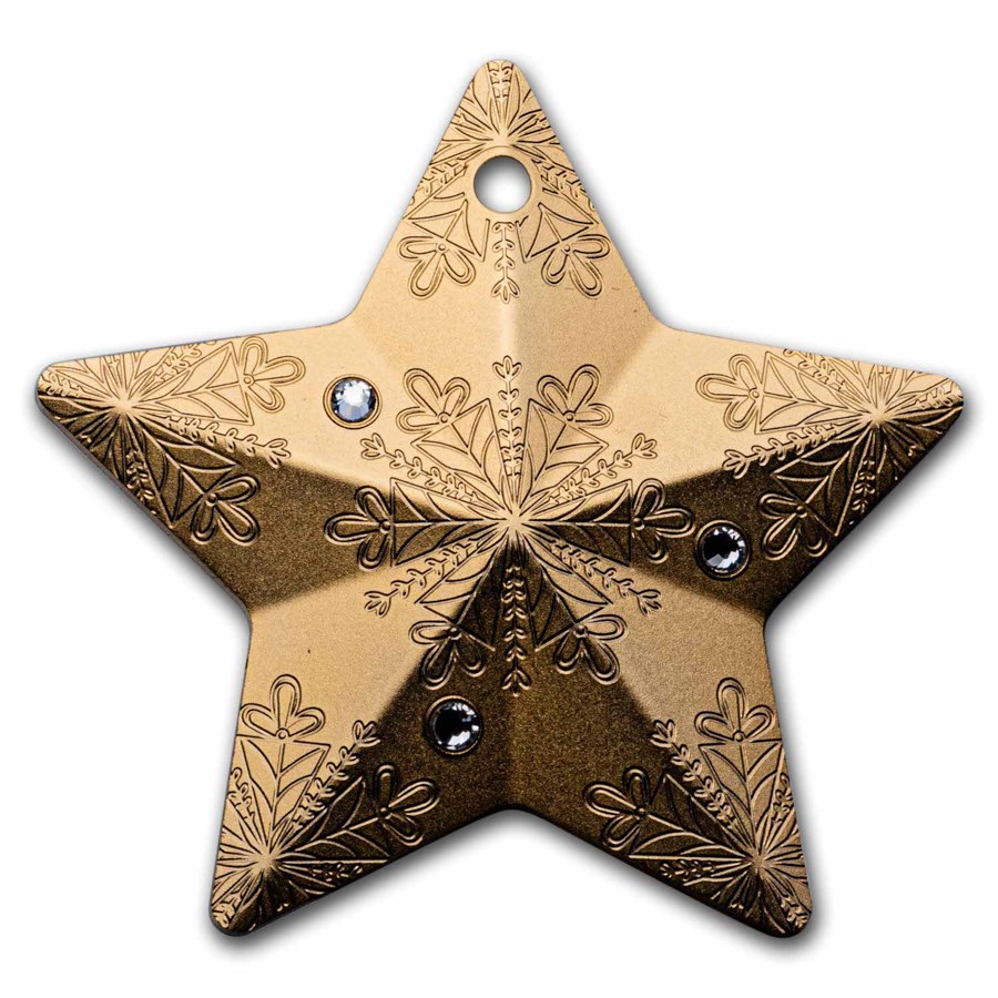 2023 Cook Isl. 1 oz Silver Holiday Ornament Snowflake Star Gilded