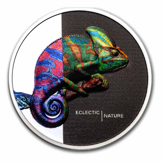 2023 Cook Islands 1 oz Silver UHR Eclectic Nature: Chameleon 2023 Cook Islands 1 oz Silver UHR Eclectic Nature: Chameleon