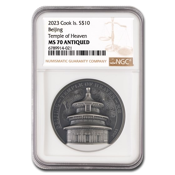 2023 Cook Islands 2 oz AG Antique Beijing Temple of Heaven MS NGC 2023 Cook Islands 2 oz AG Antique Beijing Temple of Heaven MS NGC