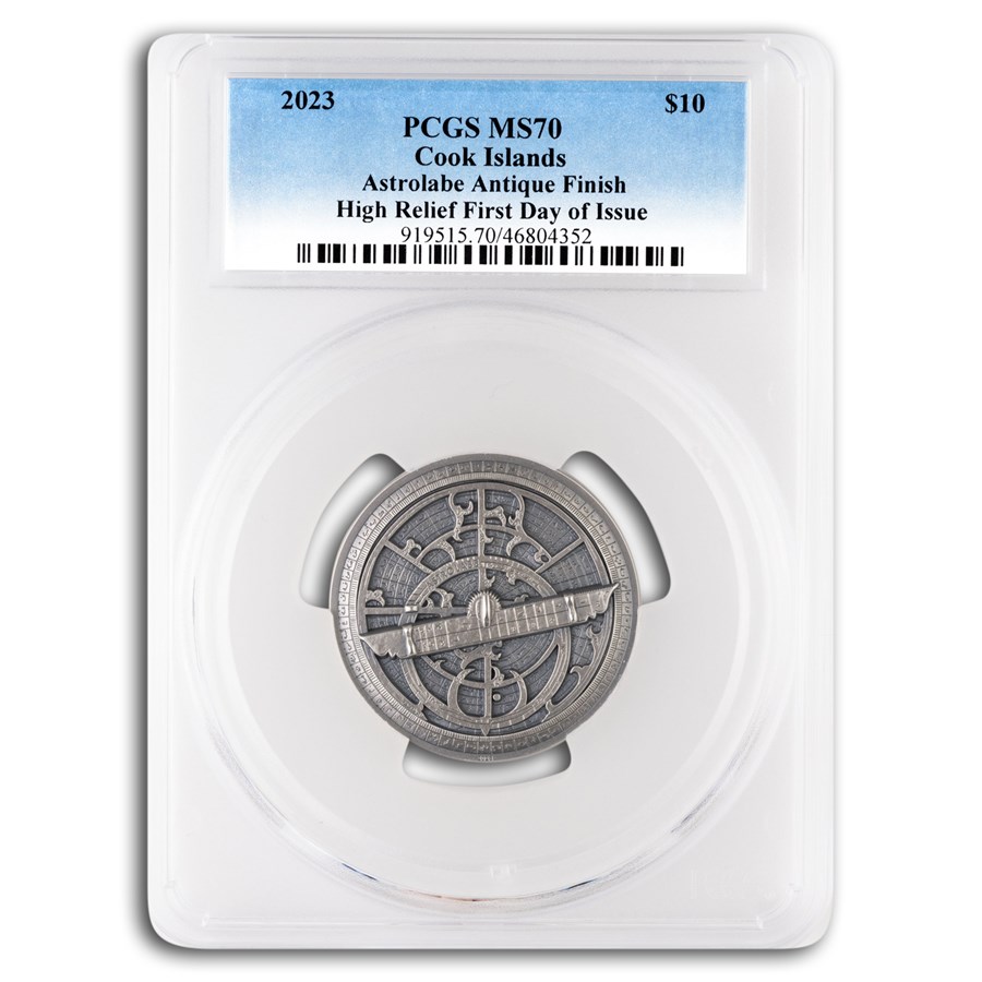 2023 Cook Islands 2 oz Antiqued Silver Astrolabe MS-70 PCGS (FDI)