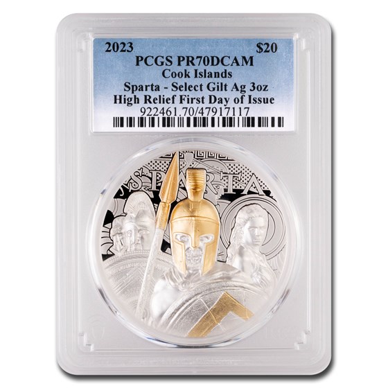 2023 Cook Islands 3 oz HR Silver Sparta PR-70 DCAM PCGS (FDI) 2023 Cook Islands 3 oz HR Silver Sparta PR-70 DCAM PCGS (FDI)