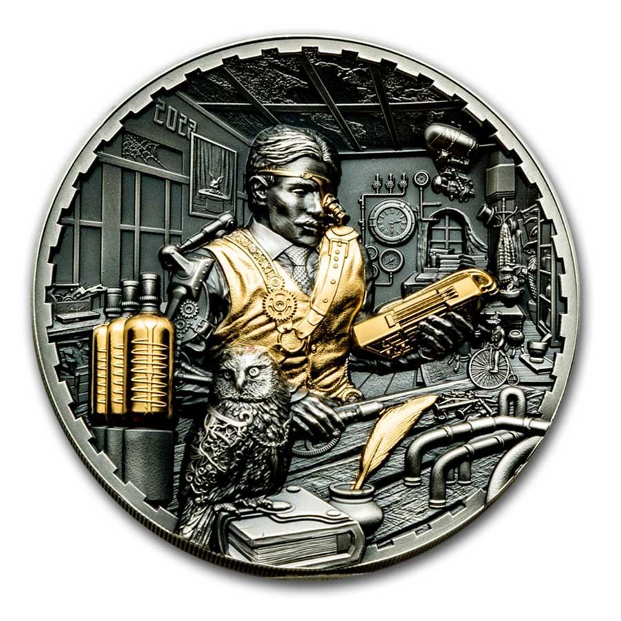 2023 Cook Islands 3 oz Silver Antique Steampunk: Science Lab