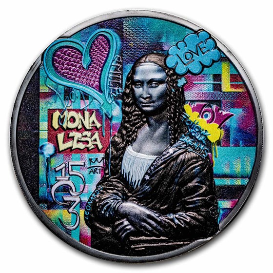 2023 Cook Islands 3 oz Silver Graffiti Art: Mona Lisa 2023 Cook Islands 3 oz Silver Graffiti Art: Mona Lisa