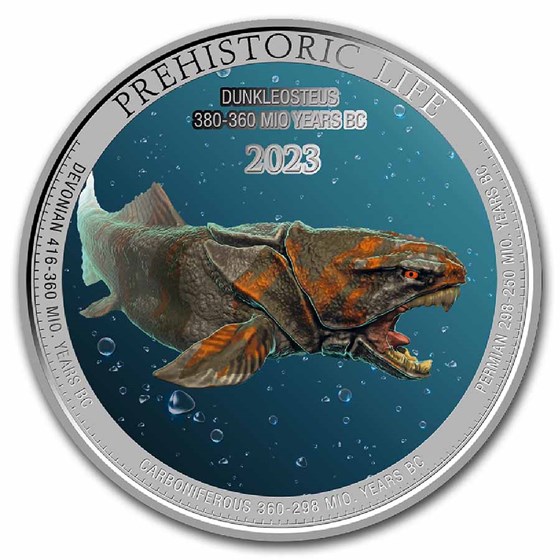 2023 Democratic Rep. of Congo 1 oz Silver Dunkleosteus Color