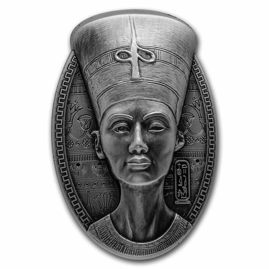 2023 Djibouti 3 oz Silver The Nefertiti Bust 3D Shaped Coin