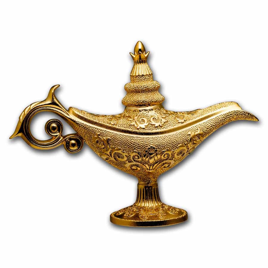 2023 Djibouti 5 oz Silver Gold Gilded Magic Lamp Shaped Coin