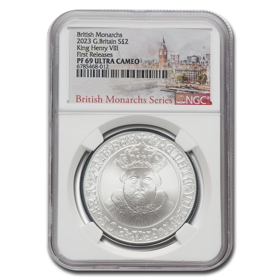 2023 England 1 oz Silver 2 Pounds King Henry VIII PF-69 NGC (FR)