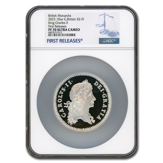2023 England 10 oz Silver 10 Pound Charles II PF-70 UCAM NGC (FR) 2023 England 10 oz Silver 10 Pound Charles II PF-70 UCAM NGC (FR)