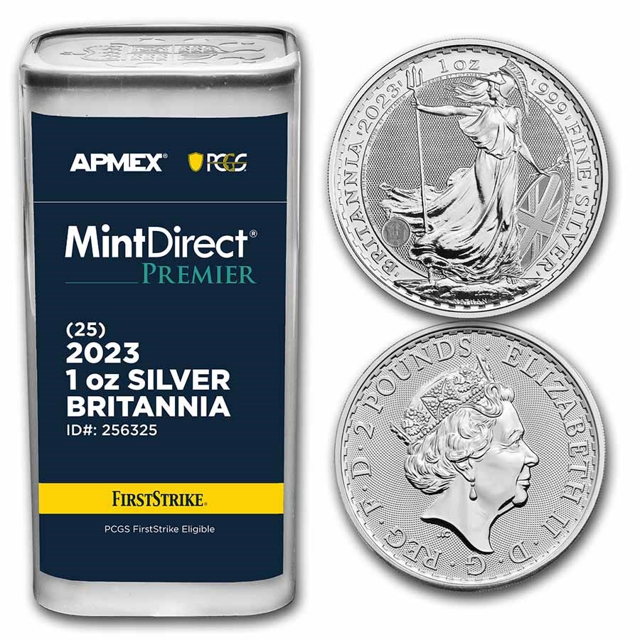 2023 GB 1 oz Silver Britannia MD Premier® Tube + PCGS® (Queen)