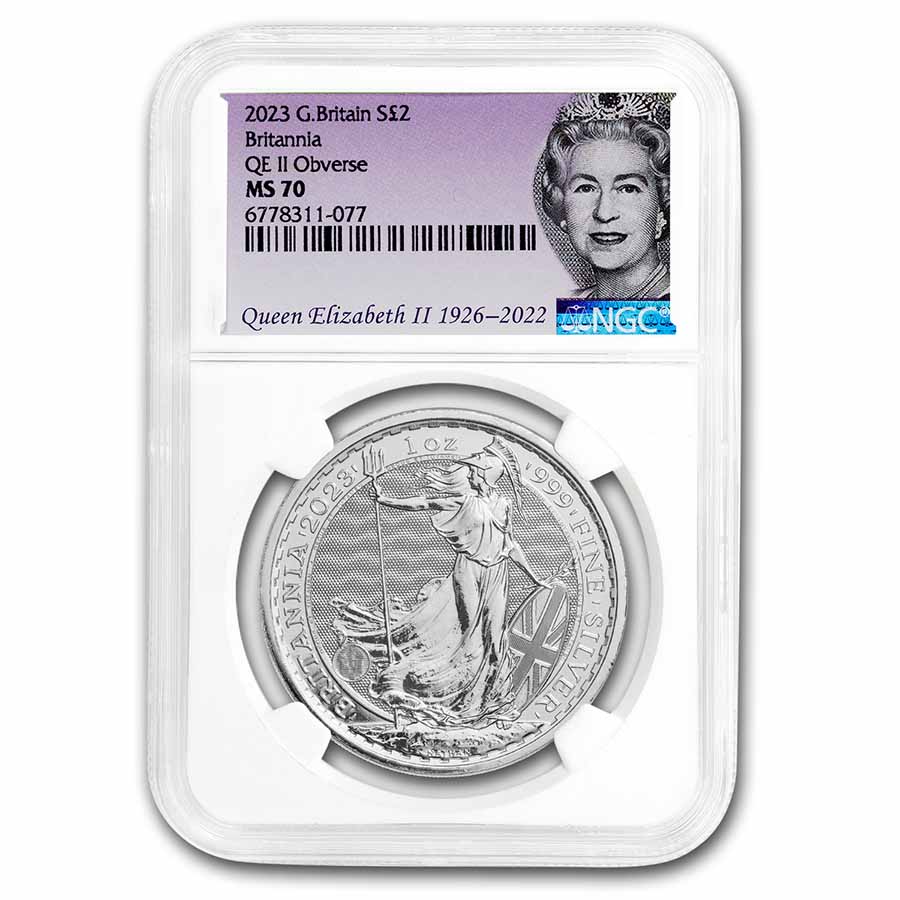 Buy 2023 GB 1 oz Silver Britannia NGC MS-70 (Queen Label) | APMEX