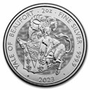 2023 GB 2 oz Ag Royal Tudor Beasts Yale of Beaufort (Milk Spots)
