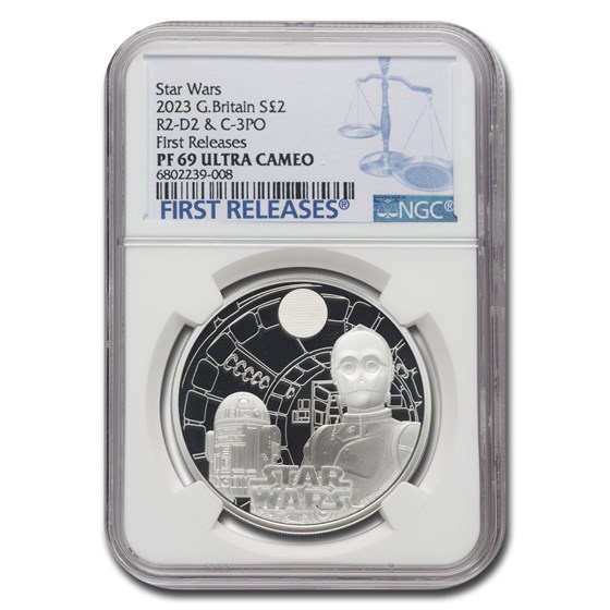 2023 GB Star Wars: R2-D2 and C-3PO £2 Silver PF-69 UCAM NGC FR 2023 GB Star Wars: R2-D2 and C-3PO £2 Silver PF-69 UCAM NGC FR