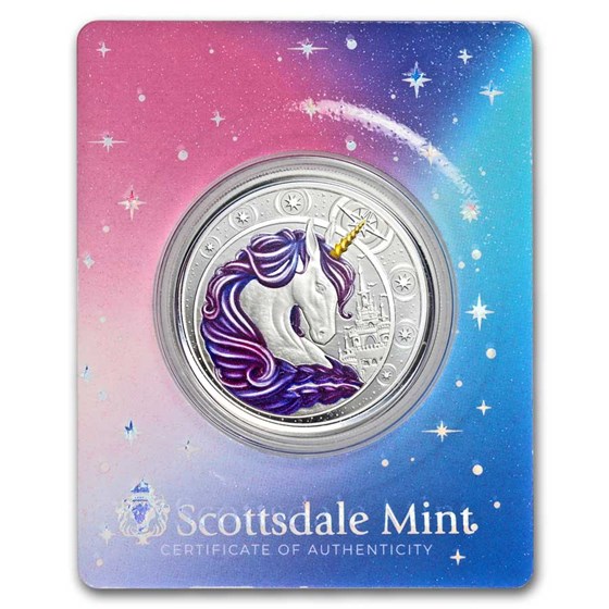 2023 Ghana 1 oz Silver 5 Cedis Purple Magical Unicorn "Aurora"