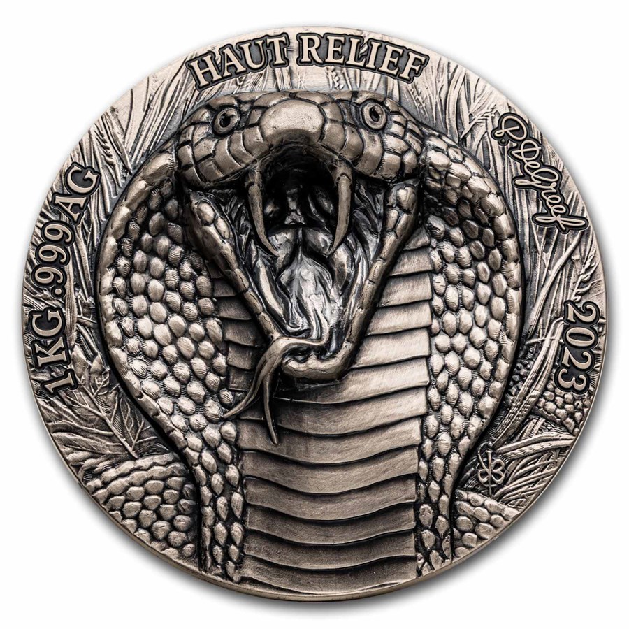 2023 Ivory Coast 1 kilo Antique Silver Big Five Asia: King Cobra