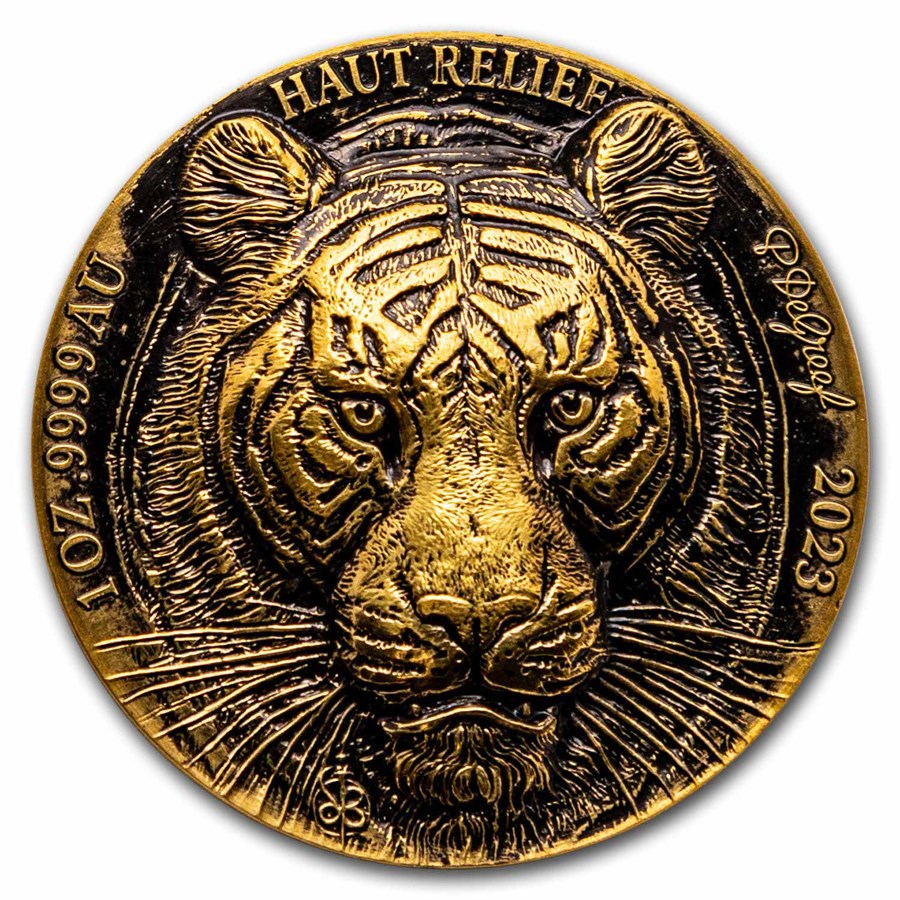 2023 Ivory Coast 1 oz Gold Big Five Asia Haut Relief Tiger