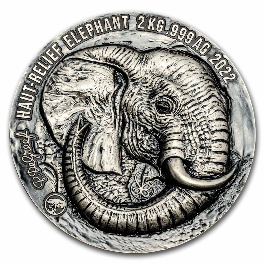 2023 Ivory Coast 2 kilo Antique Silver Big Five Africa: Elephant