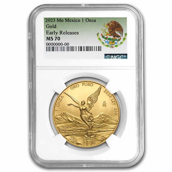 2023 Mexico 1 oz Gold Libertad MS-70 NGC (ER, Coat of Arms Label)
