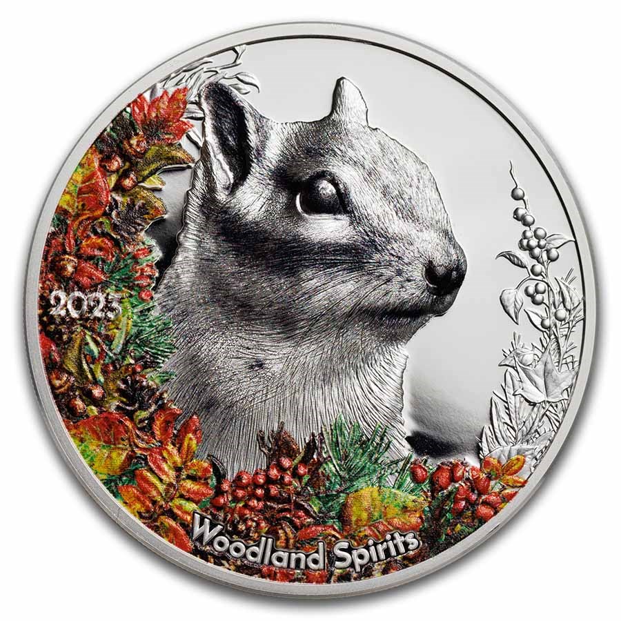 2023 Mongolia 1 oz Silver Woodland Spirits: Chipmunk