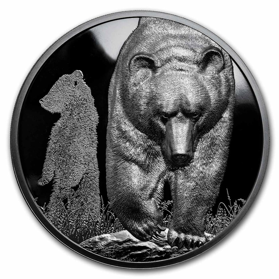 2023 Mongolia 2 oz Silver Black Proof Growing Up: Brown Bear