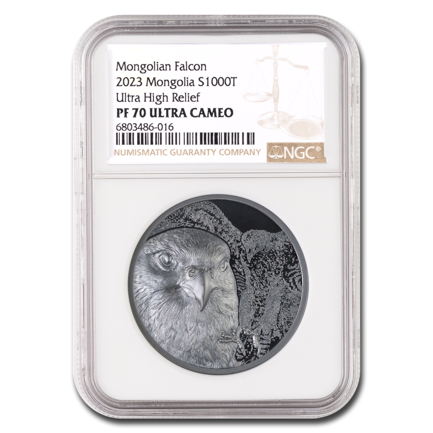 2023 Mongolia 2 oz Silver Mongolian Falcon Black PF-70 NGC