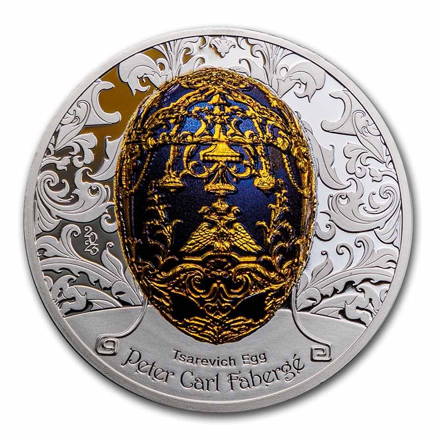 2023 Mongolia 2 oz Silver Peter Carl Faberge Egg; Tsarevich Egg
