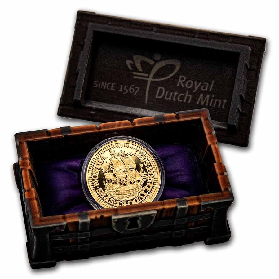 2023 Netherlands Gold Piedfort PF Ship Shilling (w/ Treasure Box)