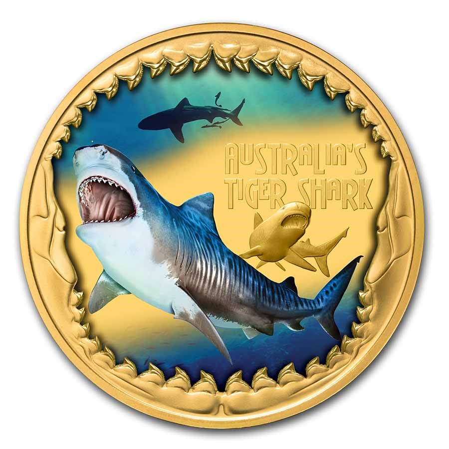 2023 Niue 1 oz Gold Tiger Shark Deadly & Dangerous PF