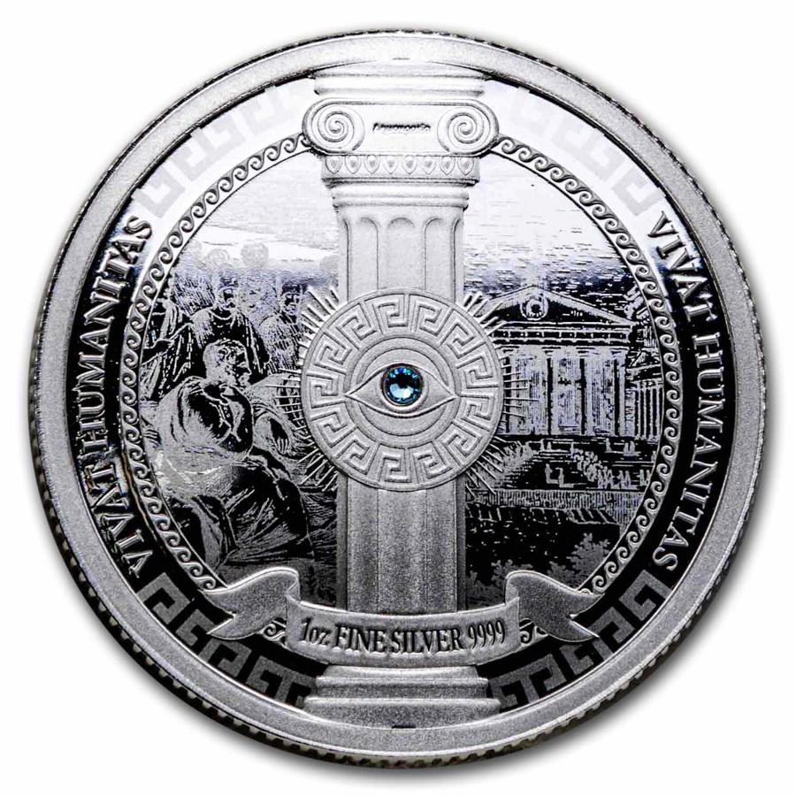 2023 Niue 1 oz Proof Silver $2 Vivat Humanitas w/ Swarovski