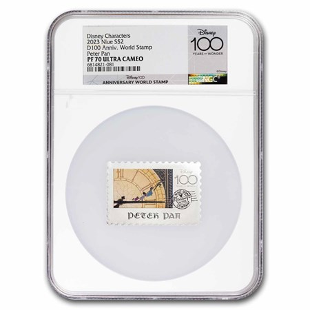最高鑑定　NGC PF70 UC 2023 ニウエ ディズニー銀貨　ピーターパン 2023 Niue 1 oz Silver $2 Disney 100: Peter Pan Stamp PF-70 NGC