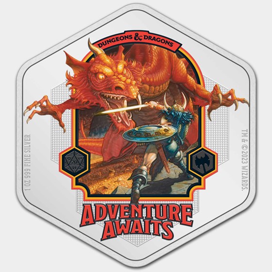 2023 Niue 1 oz Silver $2 Dungeons & Dragons Hexagonal Coin