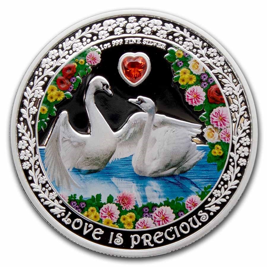 2023 Niue 1 oz Silver $2 Love is Precious - Swans